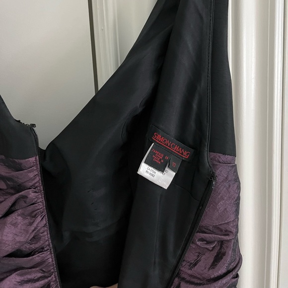 Simon Change ruched waist embroidered tea length dress. - Picture 2 of 3